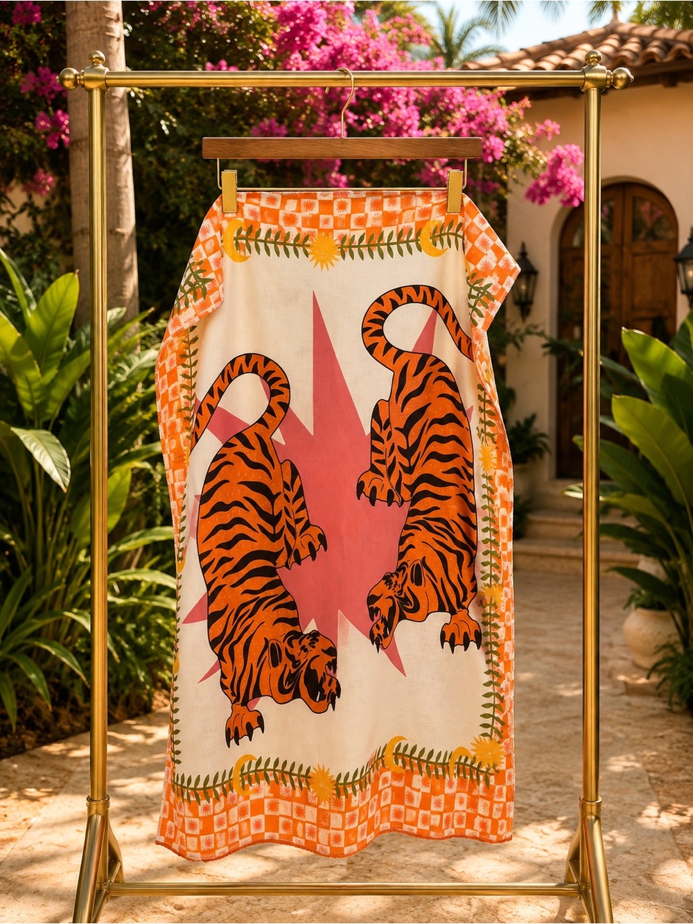 Made in Italy Tie Knot Mini Skirt Bold Orange Tiger Print Sarong